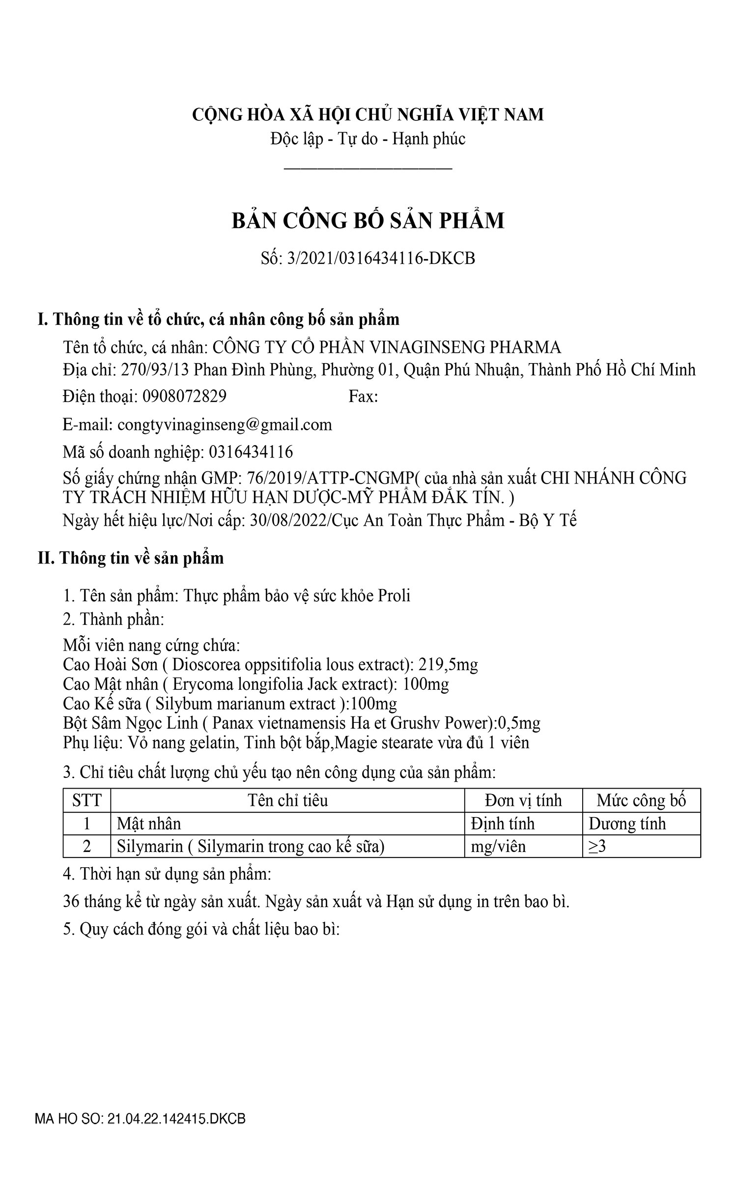 thực phẩm bảo vệ sức khỏe proli