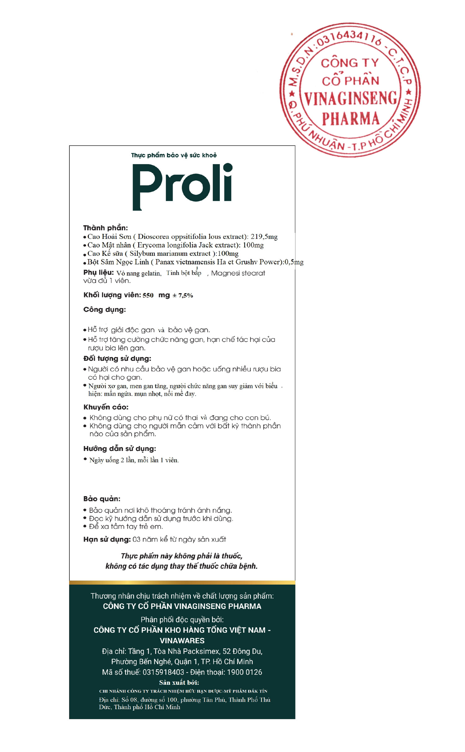 thực phẩm bảo vệ sức khỏe proli